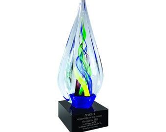 Personalized 10 3/4" Infinity Twist Art Glass Award Statue, Custom Engraved Decorative Glass Sculpture Trophy for Appreciation, Recognition