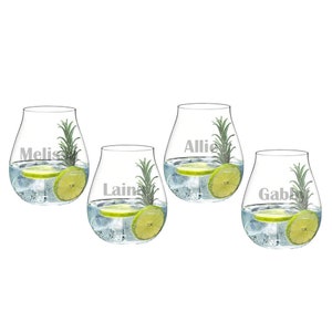 Riedel Personalized O Stemless Gin Glass Set / Custom Engraved Gin and Tonic Glasses for Cocktails, Mixed Drinks Home Bar Accessories
