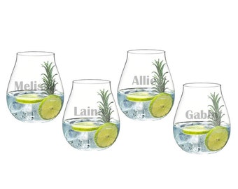 Riedel Personalized O Stemless Gin Glass Set / Custom Engraved Gin and Tonic Glasses for Cocktails, Mixed Drinks Home Bar Accessories