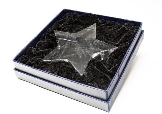 Ravanox Personalized 5 x 5 Crystal Star Plaque Award with Text and Logo Upload Custom Engraved Glass Awards and Trophies