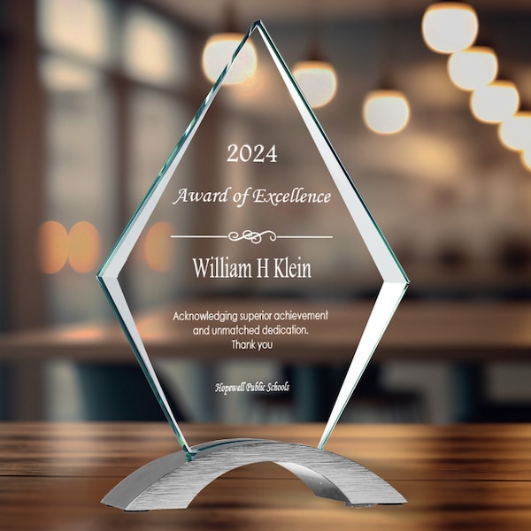 Ravanox Personalized 7 1/4" Diamond Cosmic Glass Award, Custom Engraved Glass Plaque for Employee Appreciation, Recognition, Retirement