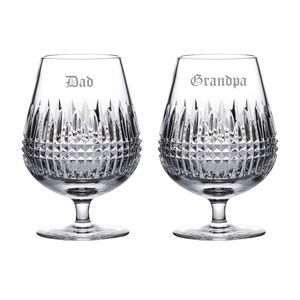 Waterford Personalized Connoisseur Lismore Diamond Brandy Balloon Glasses, Set of 2 Custom Engraved Cut Crystal Snifters for Brandy, Cognac