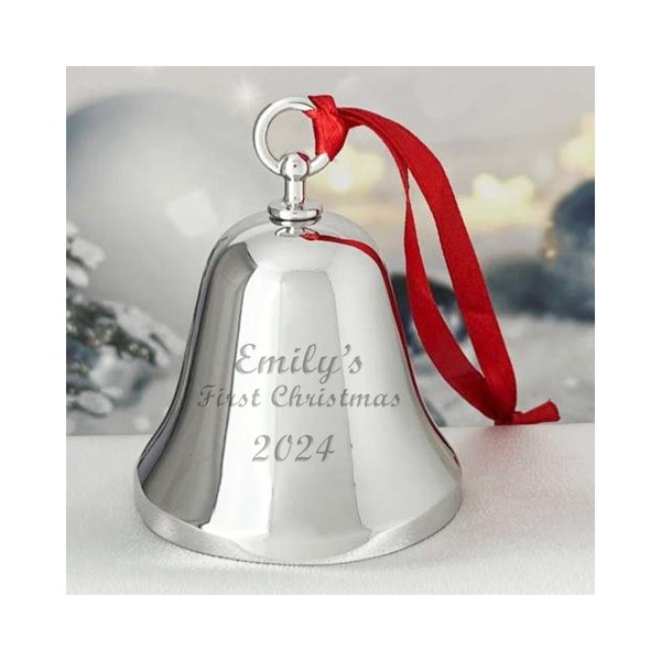 Ravanox Personlized Silver Bell Ornament, Custom Engraved 3.25" Silver Bell Christmas Ornament for Christmas Tree, Holiday 2024