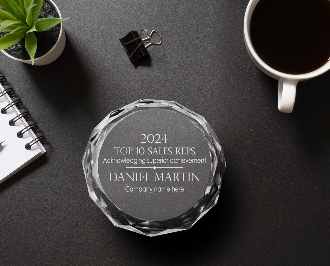 Ravanox Personalized 3 Clear Round Crystal Paperweight, Custom Engraved