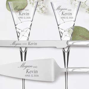 Lenox Bridal Personalized Adorn Wedding Bundle, Includes Custom Engraved Wedding Cake Cutting Set and Pair of Wedding Champagne Flutes