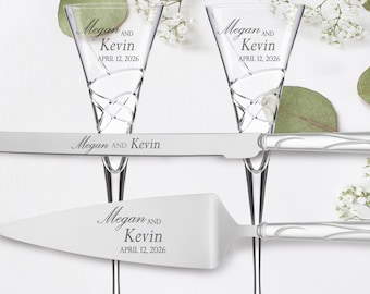 Lenox Bridal Personalized Adorn Wedding Bundle, Includes Custom Engraved Wedding Cake Cutting Set and Pair of Wedding Champagne Flutes