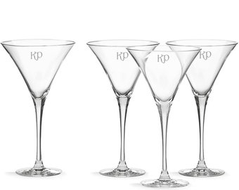 Lenox Personalized Tuscany 4-Piece Martini Glass Set, Set of 4 Custom Engraved Crystal Martini Glasses for Cocktails, Home Bar Cart