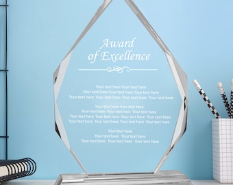 Ravanox 7" Diamond Crystal Award of Excellence, Custom Engraved Crystal Award Plaque for Employee Service Appreciation, Recognition