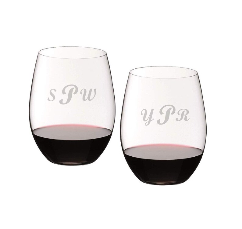 Set of 2 Custom Engraved Stemless Wine Glasses Riedel O Personalized Wine Tumblers