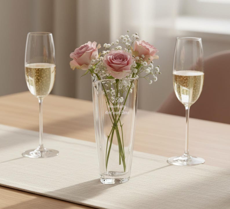 Orrefors Personalized Heart Vase Large, Custom Engraved Heart Shaped Romantic Crystal Vase for Flowers, Couples, Wedding and Anniversary afbeelding 2