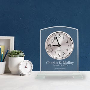 Ravanox Personalized 6 1/2" Square Arch Jade Glass Clock Award, Custom Engraved Glass Desk Clock for Appreciation, Recognition, Retirement