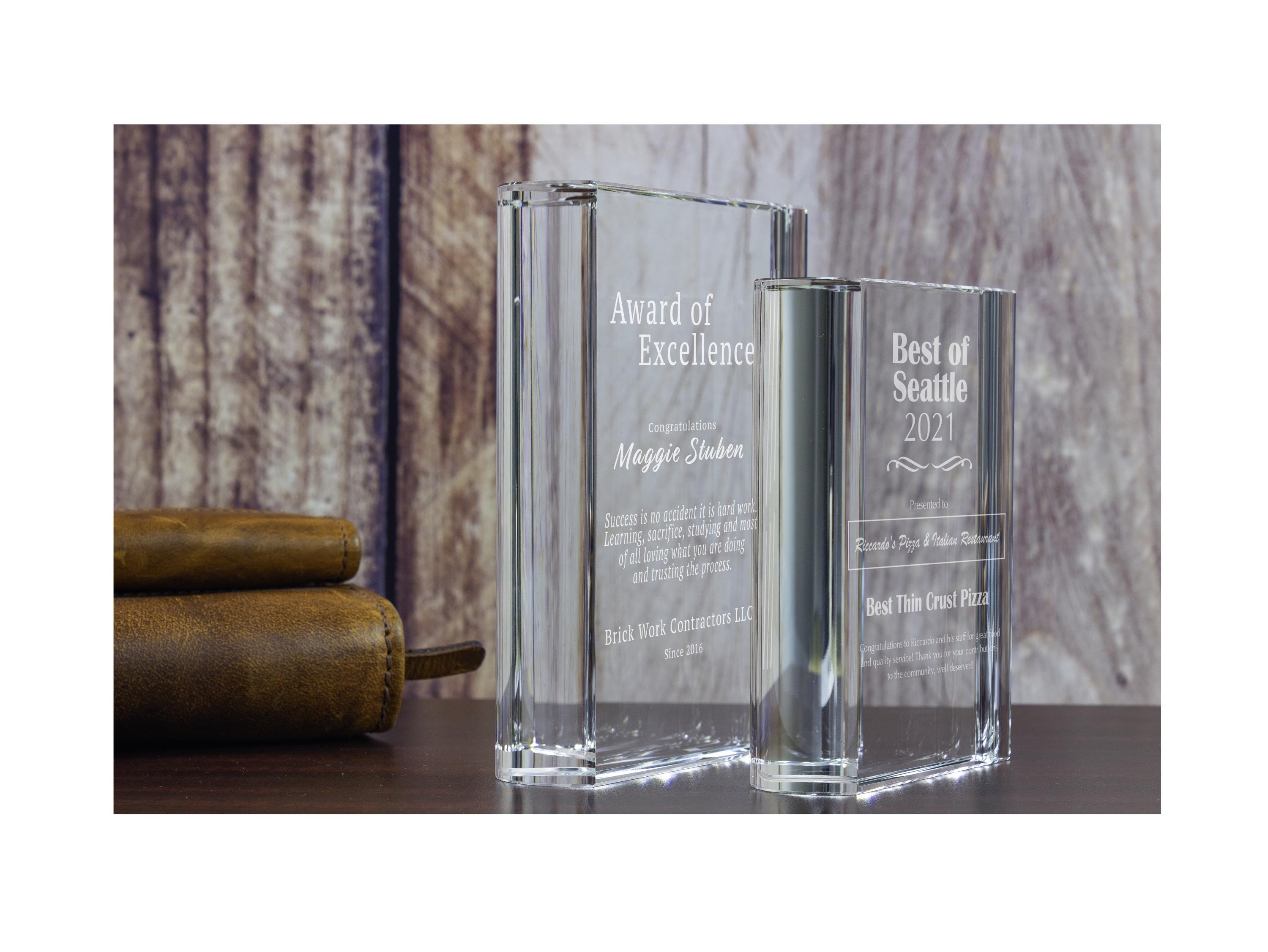 Personalized Crystal Book Award in Two Sizes / Custom Engraved Glass Book Award for School Teachers, Educators, Retirements and More