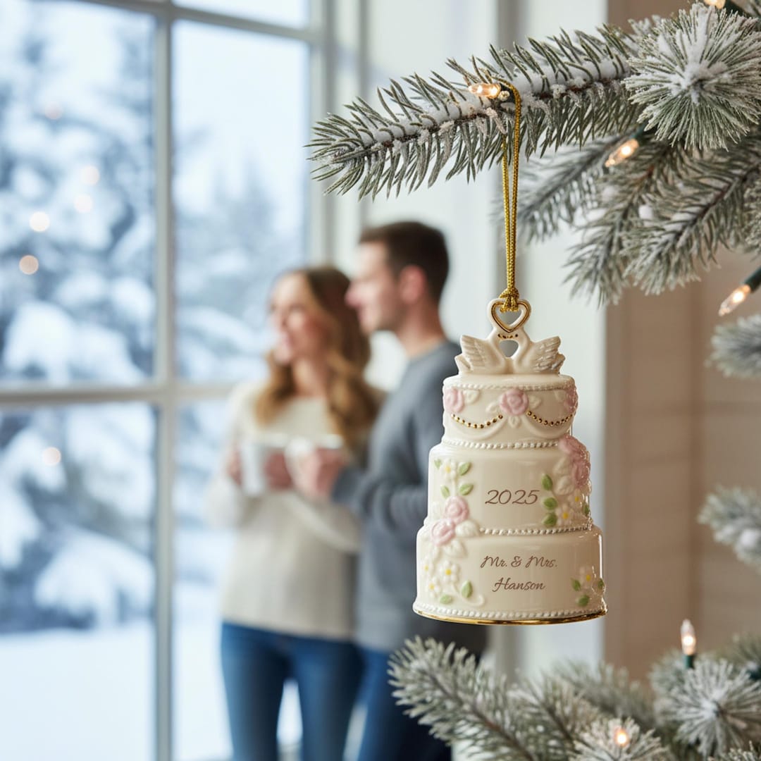 Lenox Personalized 2026 Our First Christmas Together Cake Ornament, Custom Engraved Ceramic Ornament for Couples, Wedding, Anniversary