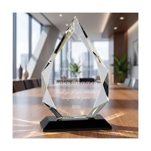 Personalized 9" Diamond Glass on Black Base Award Plaque, Custom Engraved Crystal Award for Teachers, Retirement, Employee Appreciation