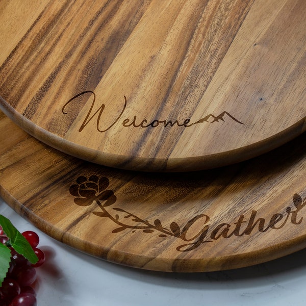 Acacia Wood 16" Personalized Lazy Susan, Custom Engraved Rustic Wooden Lazy Susan Turntable for Table or Kitchen