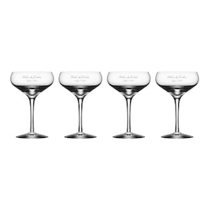 Orrefors More Coupe Personalized Champagne Coupe Glasses, Set of 4 Custom Engraved Coupe Glasses for Champagne, Cocktails, and Spirits