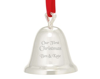 Reed & Barton Personalized Ringing in the Season™ Christmas Bell Ornament, Custom Engraved Silver Bell Ornament for Christmas Tree, 2023