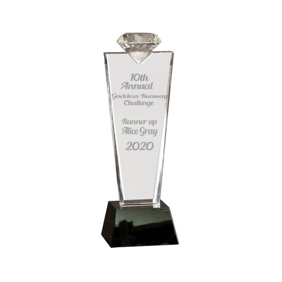 Personalized 11 Crystal Diamond Top Award Plaque on Black Base Award,  Custom Engraved Glass Plaque for Corporate Awards, Top Salesmen 