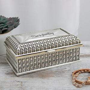 Personalized Vintage Styled 3x7&quot; Jewelry Box with Hinged Lid, Custom Engraved Trinket/Keepsake Box for Women, Girls