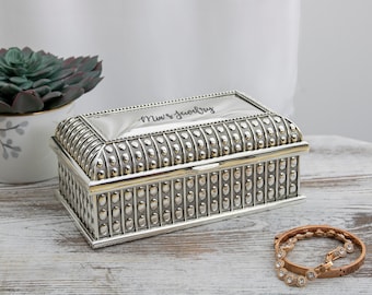 Personalized 7" Antique Silver Jewelry Box, Custom Engraved Keepsake Trinket Box, Bridesmaid Wedding Gift for Her