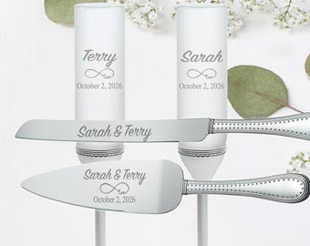 Vera Wang Wedgwood Grosgrain Silver Personalized Wedding Cake Set with Flutes