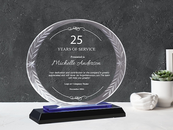 Ravanox Personalized 7" Blue Oval Accent Glass Award, Custom Engraved Glass Award for Employee Appreciation, Recognition, Service