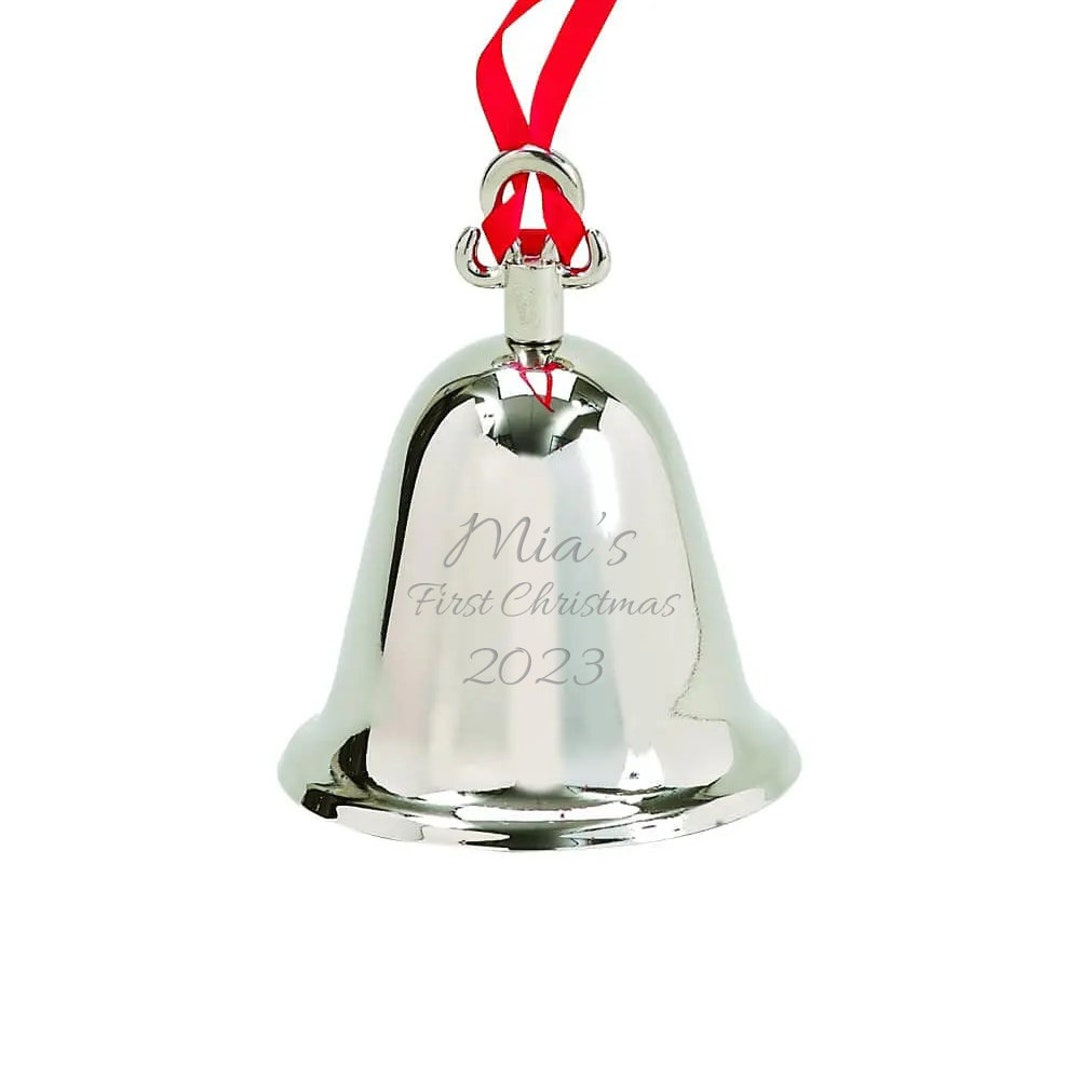 Personalized 3.25 Bell Ornament, Custom Engraved Silver Bell Christmas