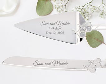 Lenox True Love Silver Personalized Wedding Cake Cutting Set, Custom Engraved Wedding Cake Knife and Server Set for Bride and Groom