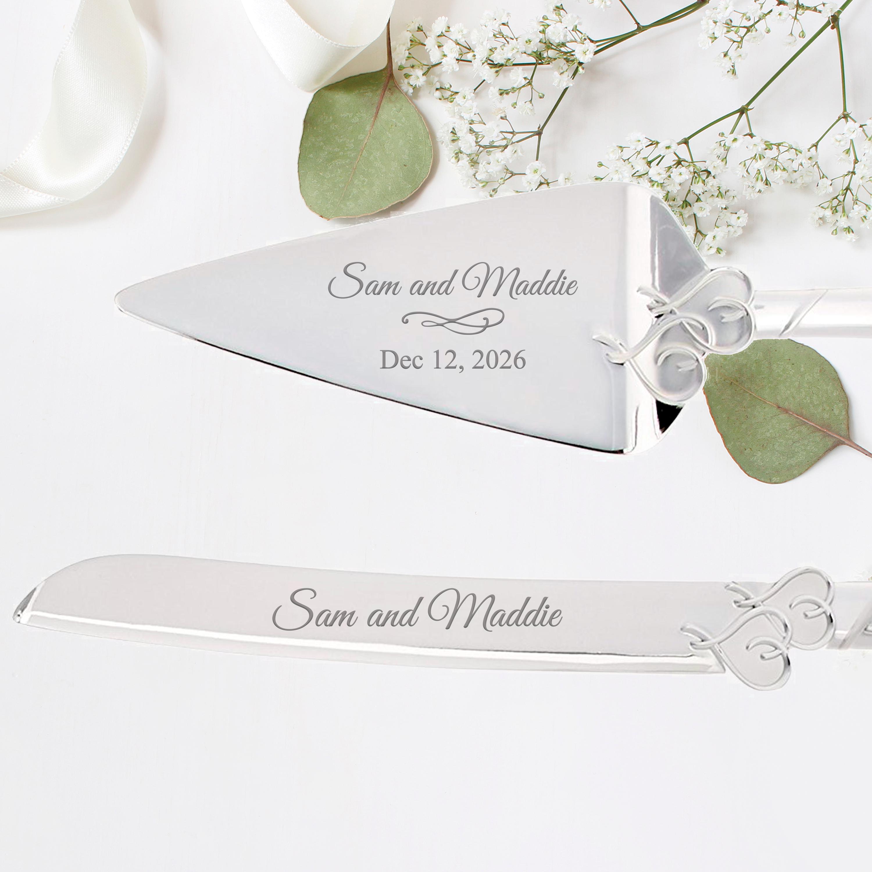 Lenox True Love Silver Personalized Wedding Cake Cutting Set, Custom Engraved Wedding Cake Knife and Server Set for Bride and Groom