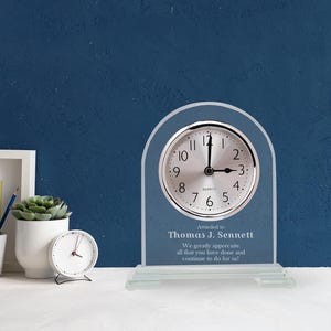 Ravanox Personalized 6 1/2" Arch Jade Glass Desk Clock Award, Custom Engraved Glass Clock for Employee Appreciation, Recognition, Retirement