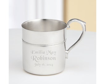 Reed and Barton Personalized Tall Royal Bead Silver-Plated Baby Cup, 4oz Custom Engraved Baby Cup for Newborns, Expecting Mothers