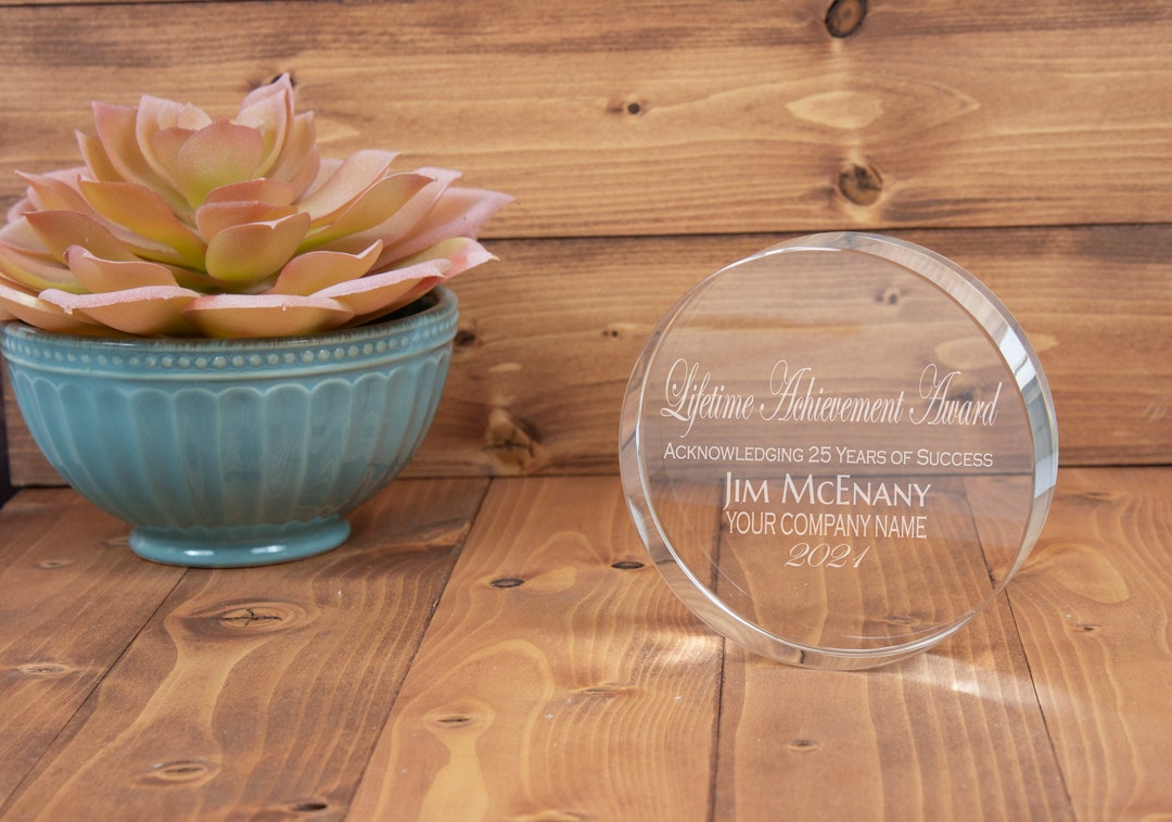 Personalized 3 1/8 Round Crystal Paperweight, Custom Engraved Glass