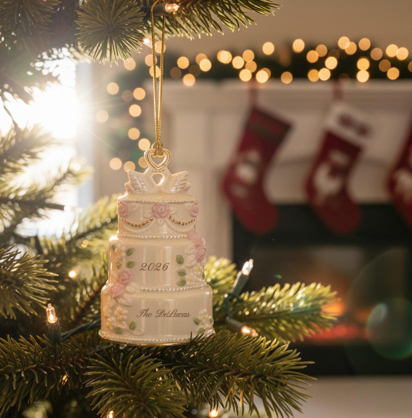 Lenox Personalized 2026 Our First Christmas Together Cake Ornament, Custom Engraved Ceramic Ornament for Couples, Wedding, Anniversary
