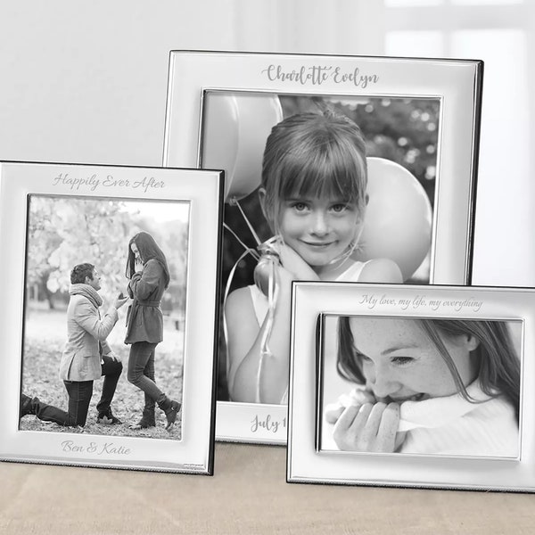 Reed & Barton Personalized Naples Frame, Custom Engraved Silver-Plated Picture Frame in 4x6, 5x7, 8x10 Sizes for Wedding, Anniversary Photos