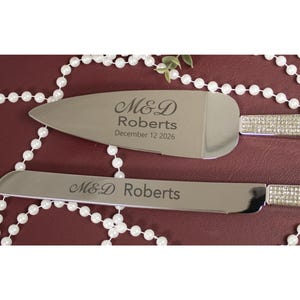 Glitter Galore Silver Personalized Wedding Cake Cutting Set, Custom Engraved Wedding Cake Knife and Server Set for Bride and Groom