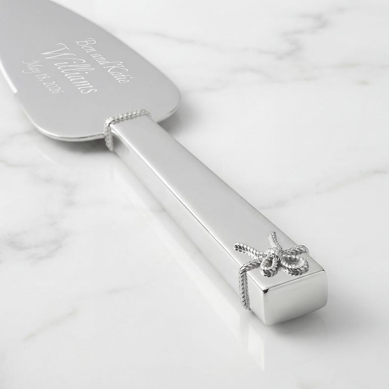 Vera Wang Personalized Love Knots Silver Wedding Cake Cutting Set, Custom Engraved Wedding Cake Knife and Server Set for Bride and Groom Bild 8