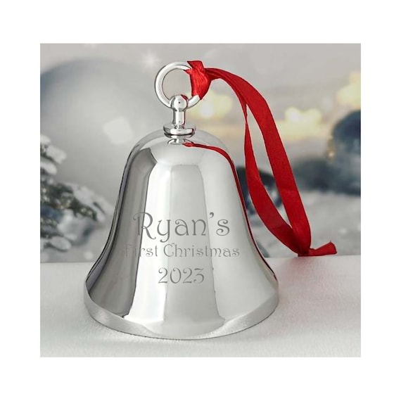 Ravanox Personlized Silver Bell Ornament, Custom Engraved 3.25 Silver Bell  Christmas Ornament for Christmas Tree, Holiday 2023 