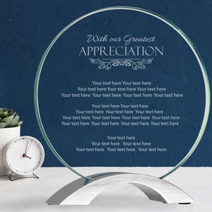 Ravanox 7 1/4&quot; Round Cosmic Glass With Our Greatest Appreciation Award, Custom Engraved Glass Award Plaque for Employee, Service Recognition