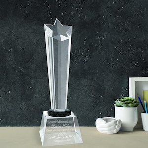 Ravanox Personalized 10" Crystal Rising Star with Clear Base Award, Custom Engraved Shooting Star Award Statue for Recognition, Appreciation