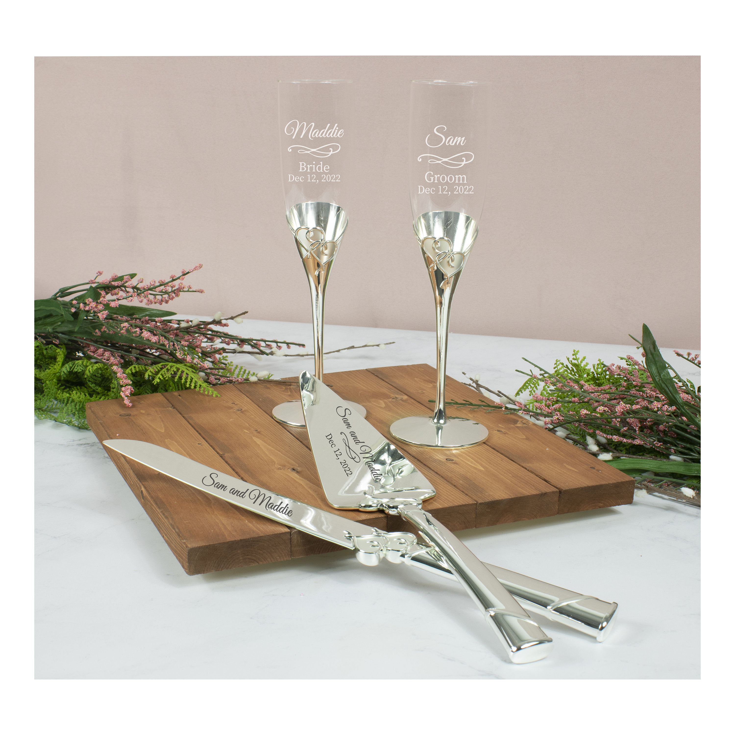 Wedding Champagne Flutes, Wedding Cake Knife and Server Set, Wedding G –  VARLKA