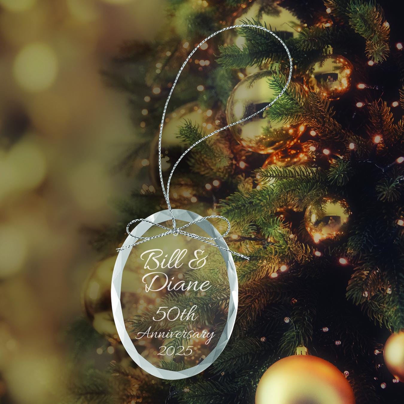 Personalized 3 1/4" Oval Ornament, Custom Engraved Clear Glass Christmas Ornament for Couples Engagement Wedding, New Baby, Anniversary 2025