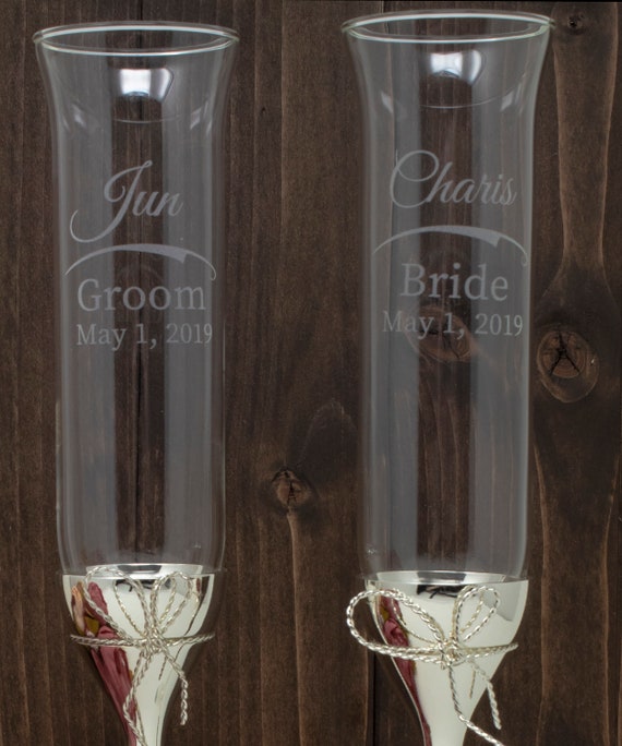 Personalized Vera Wang Love Knots Silver Champagne Glasses Set Etsy