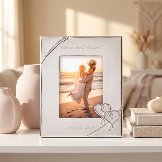 Lenox Personalized True Love 5x7 Picture Frame, Custom Engraved Silver 5x7 Wedding Frame for Bride and Groom, Engaged Couples, Newlyweds