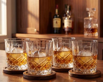 Marquis by Waterford Personalized Markham 11oz Crystal Whiskey Glasses, Set of 4 Custom Engraved Rocks Glasses for Whiskey Bourbon Scotch