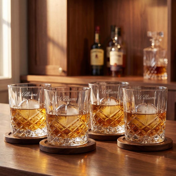 Marquis by Waterford Personalized Markham 11oz Crystal Whiskey Glasses, Set of 4 Custom Engraved Rocks Glasses for Whiskey Bourbon Scotch