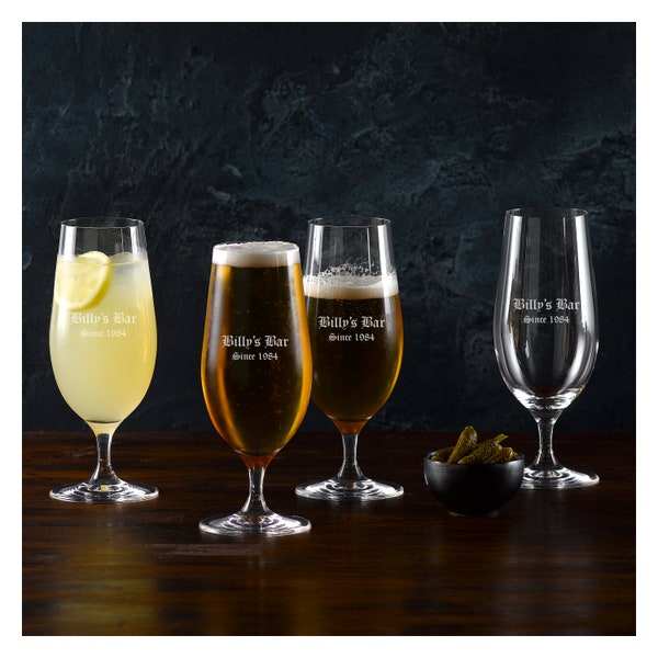 Marquis by Waterford Personalized Moments Beer Glasses, Set of 4 Custom Engraved Stemmed Crystal Pint Glasses for Craft Beer, IPA, Pilsner