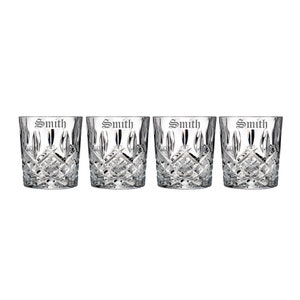 Marquis by Waterford Personalized Markham 11oz Crystal Whiskey Glasses, Set of 4 Custom Engraved Rocks Glasses for Whiskey Bourbon Scotch