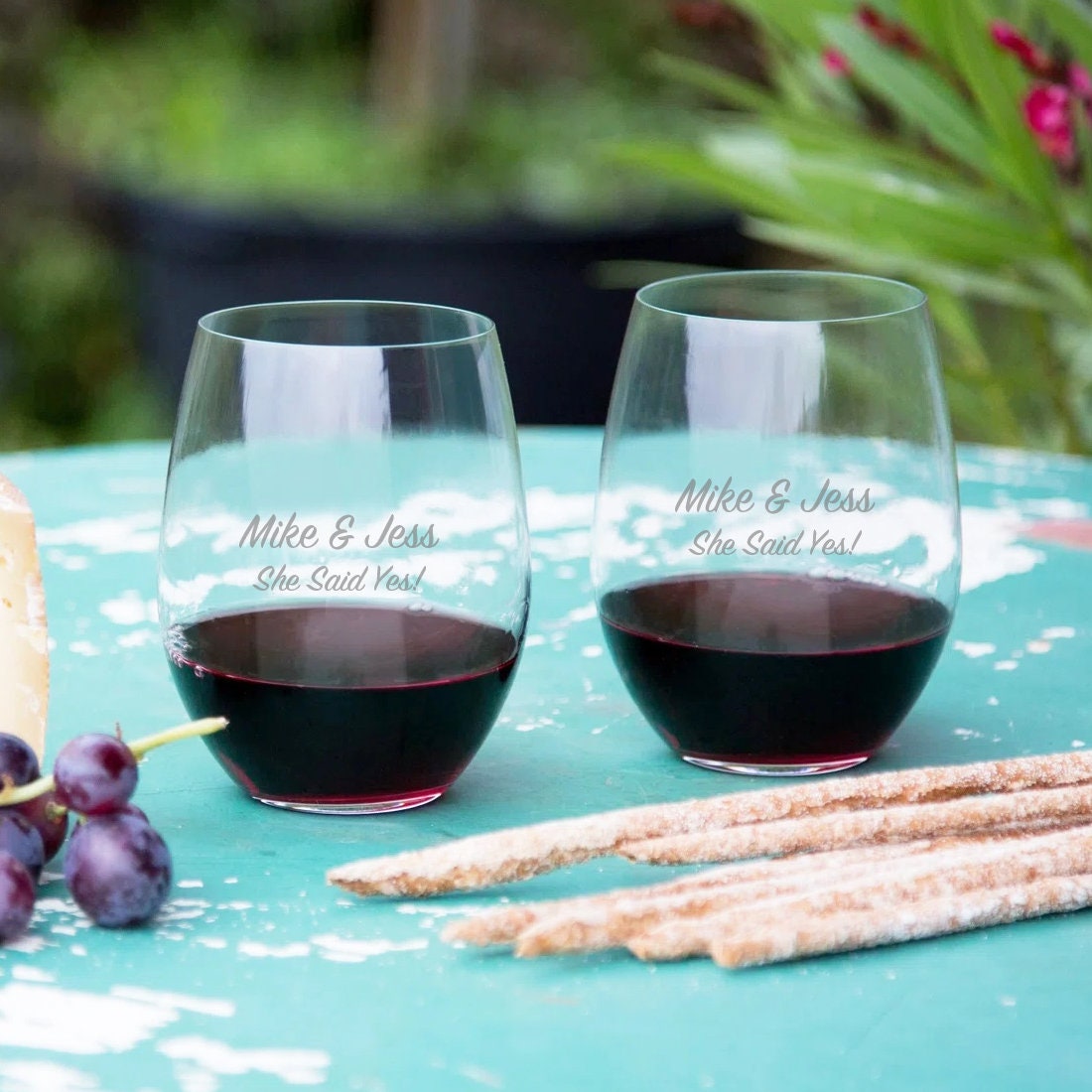 Riedel Stemless, Red Wine Glasses pair, monogrammed