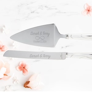 Lenox Bridal Adorn Silver Personalized Wedding Cake Knife and Server Set, Custom Engraved Wedding Cake Cutting Set for Bride and Groom