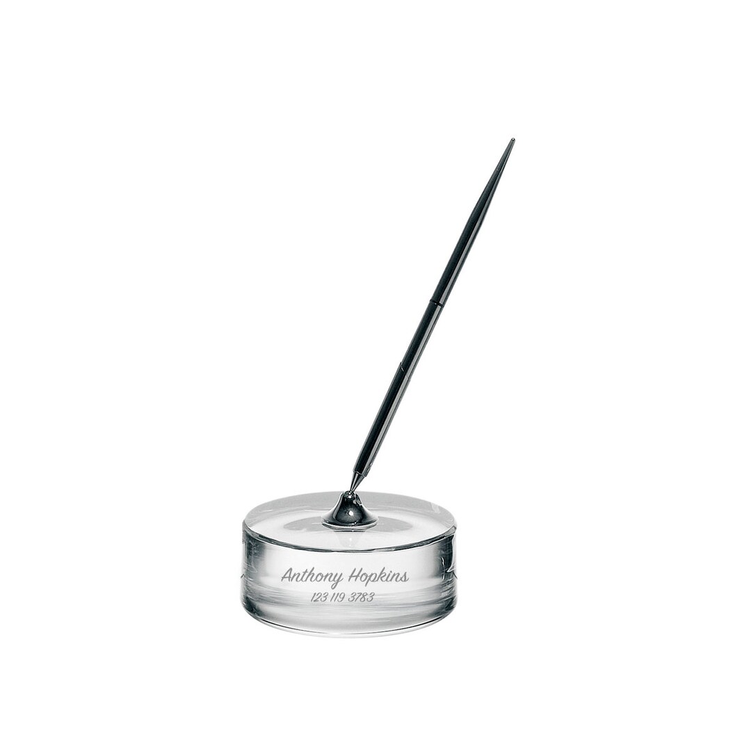 Kosta Boda Personalized Puck Crystal Penholder W Pen / Custom Engraved